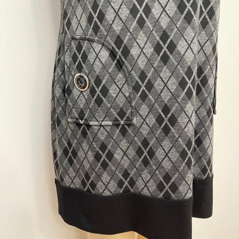 Nine West Sleeveless Gray Plaid Dress Black Short Sheath Big Buttons Pockets 12 - Picture 5 of 10